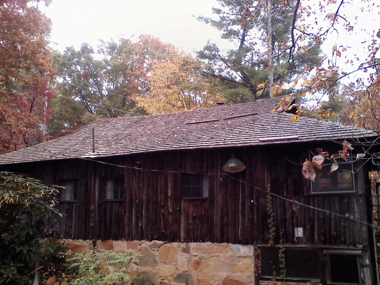 Weathered wood shake roof on a rustic board sided cabin in Sale City